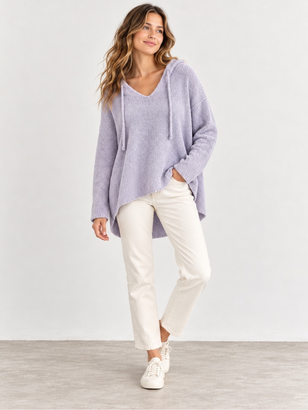 Aerie Oversized Chenille Hooded Sweater Lavender XS